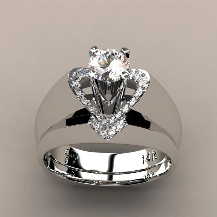 

2pcs Heart Crystal Bridal Rings For Lovers Stone Silver Rings Women Wedding Engagement Female Couple Rings Paired Bijoux anel