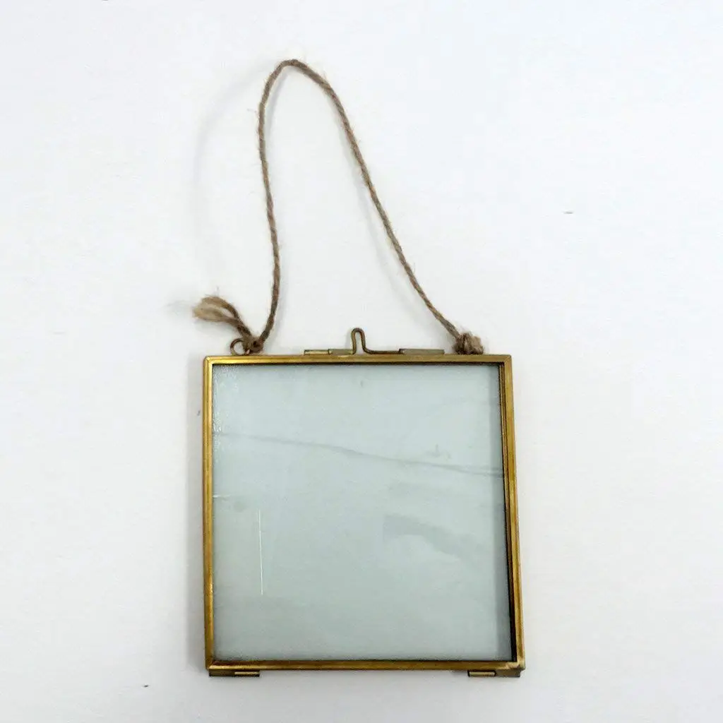 Винтажная подвесная металлическая фоторамка+ стекло и 2 стекла боковая Золотая+ прозрачная 10,2x15,3 см