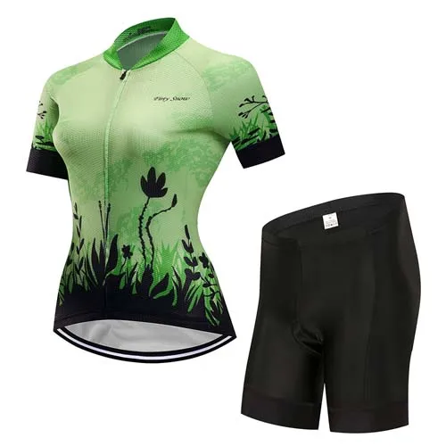 Дышащий комплект из Джерси для велоспорта, Летняя женская одежда с коротким рукавом для велоспорта, облегающий костюм, комплект одежды для велоспорта, платье, одежда для велоспорта - Цвет: jersey and pants 4