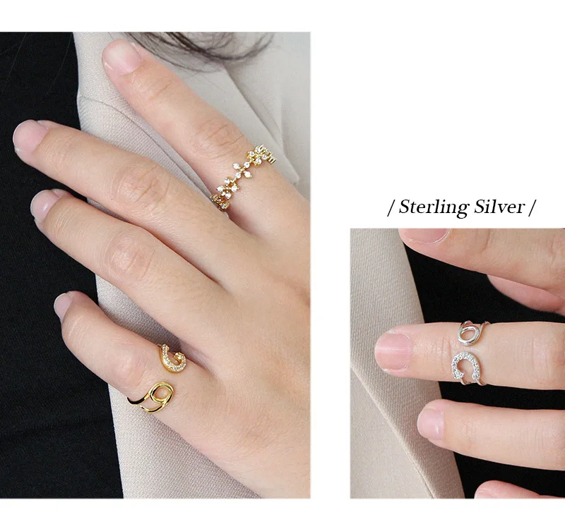 SHANICE кольцо из стерлингового серебра 925 пробы с открытым кольцом с зажимом, кольца золотистого цвета, кольцо для женщин, регулируемое кольцо