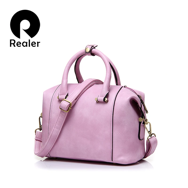 

New Realer Brand High Quality Designer Women Boston Bag Imitation Leather Bag Women Crossbody Bag Black Ladies Tote