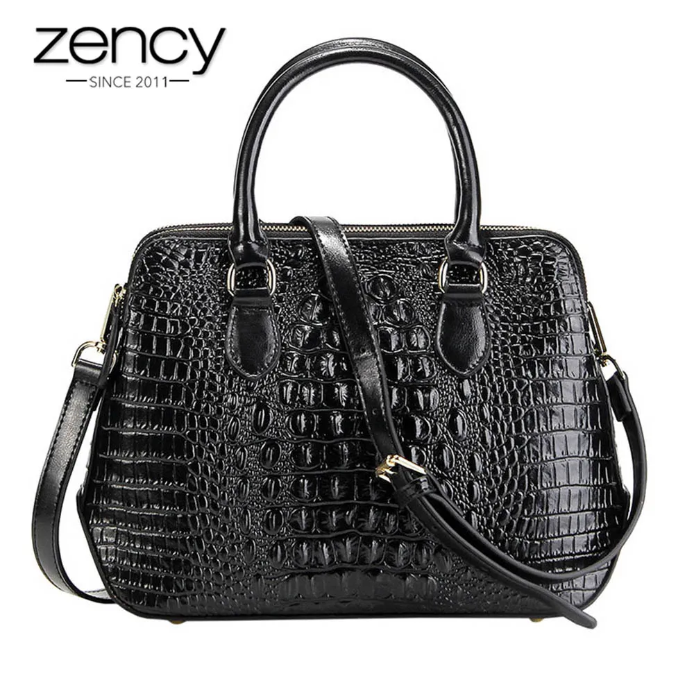Zency Женская сумочка из кожи аллигатора натуральная кожа Повседневная сумка модная женская сумка через плечо классическая черная сумка через плечо