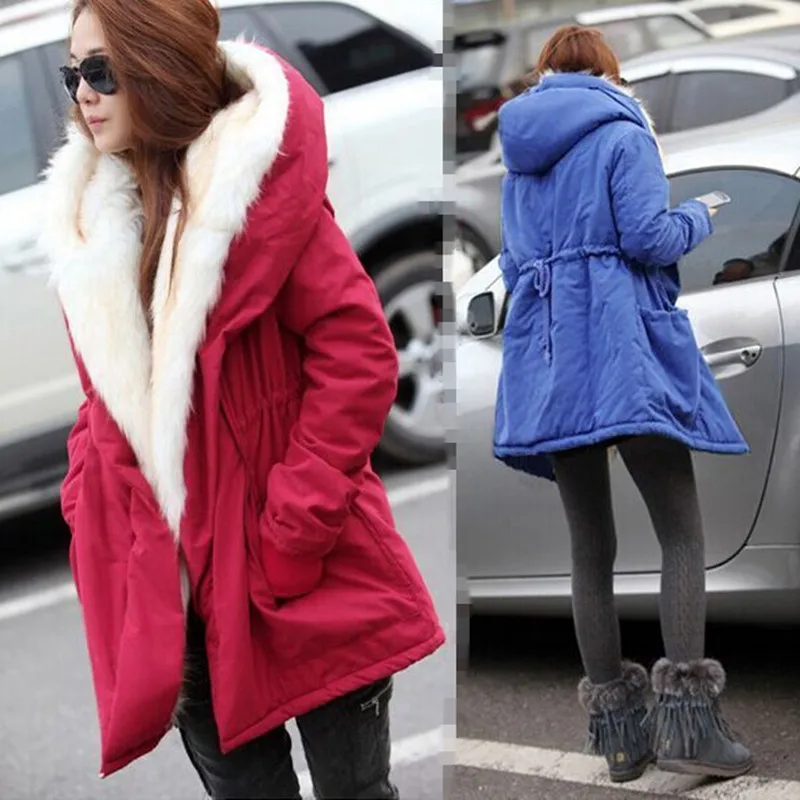 2016 new autumn Thick Faux fur lining women s winter plush liner windbreaker jacket and long
