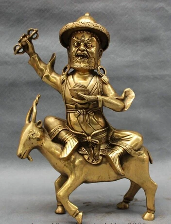 

shitou 001555 8" Tibet Brass Buddhist Vajrapani Mahakala Buddha Ride Sheep Statue Sculpture