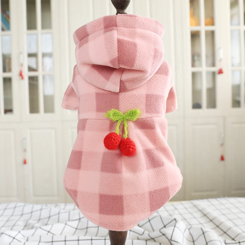 

Teddy Dog Clothes Pomeranian Bichon Frise Pet Spring Small Dog Early Spring Clothing Powder Tartan Woolen Coat