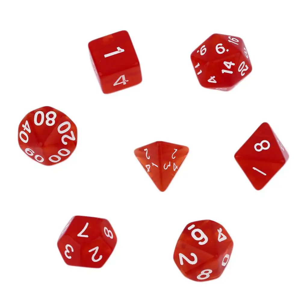 

Hot Transparent Bright Red Color Dice 7Pcs/Set 3sets Multi-Faceted 16-20mm D4 D6 D8 D10 D12 D20 Game Magic Tricks Dices New Sale