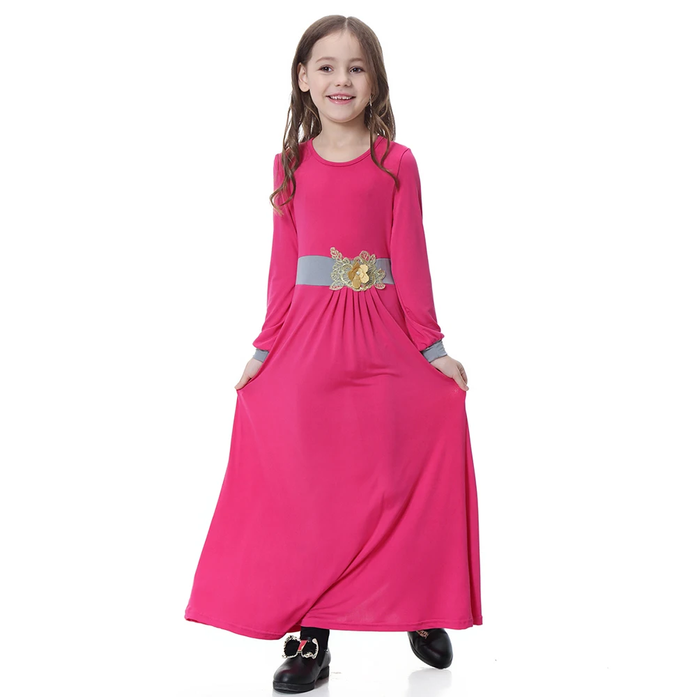 

Muslim Girls Long Sleeve Dubai Dress Abaya Jalabiya Islamic Malaysia Dress Clothing Robe Kaftan Fashion Appliques Musulmane