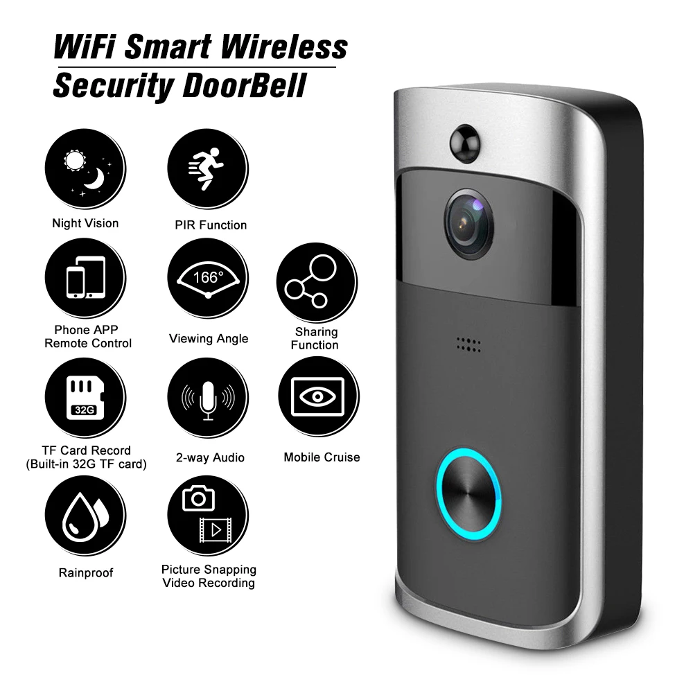 Умный беспроводной дверной звонок с Wi Fi HD1080P видеодомофон запись видео телефон
