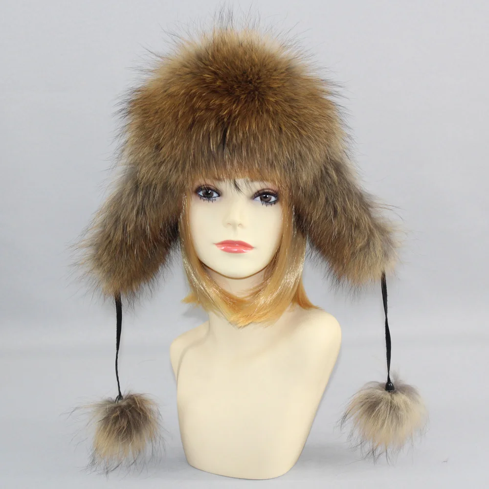 New Winter Women Lovely Real Fox Fur Hats Natural Fox Fur Winter Quality Thick Warm Fox Fur Bomber Hat