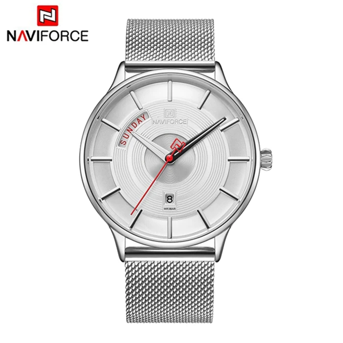 NAVIFORCE мужские часы от ведущего бренда, роскошные модные мужские кварцевые наручные часы со стальным сетчатым ремешком, спортивные мужские часы, мужские часы - Color: S-W