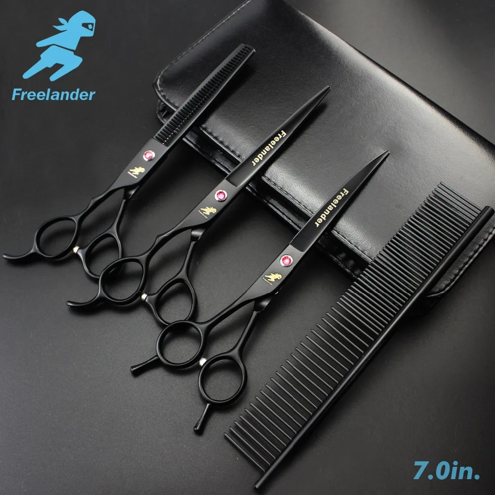 

Professional Black 7 Inch Dog Caring for Horses Scissors Pet Levers Scissors Kit Cutting + Curved + Thinning + Steel Comb + Bag