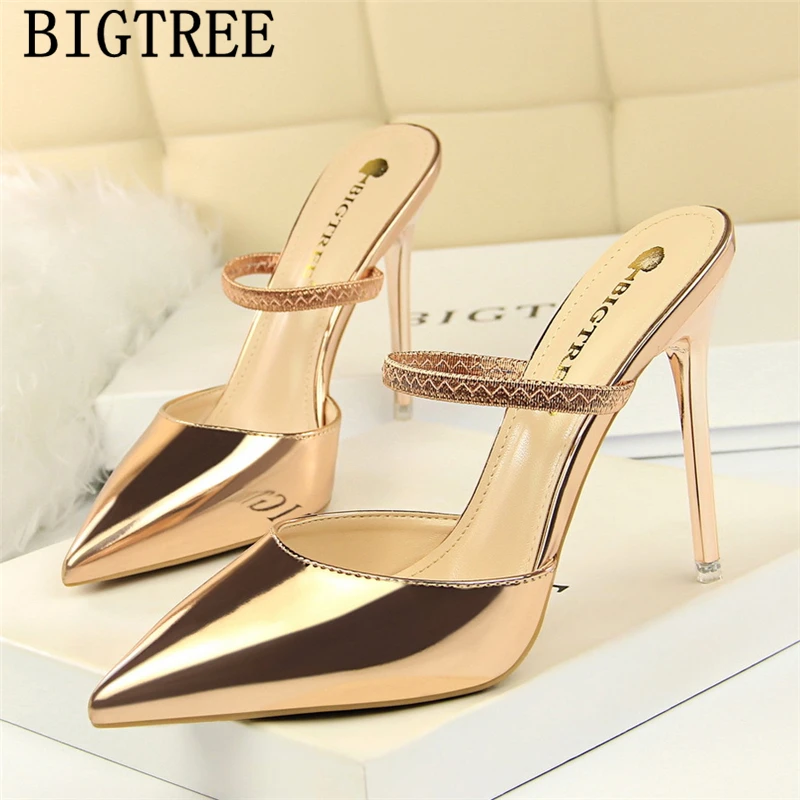 

female party sexy sandals leather sandals women mules high heels bigtree shoes summer heels office shoes women sapato feminino