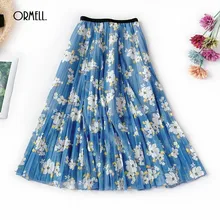 Ormell в складку, с цветочным рисунком, Тюлевая миди юбка женская винтажная Повседневная дышащая женская юбка летняя новая модная пляжная трапециевидная
