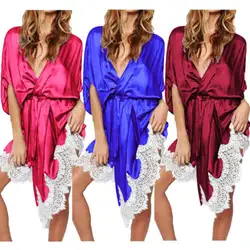 В наличии США для женщин пикантные женские кружево пижамы атлас Ночное белье Костюм сна веревка