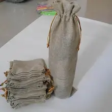 100 шт./лот, винная бутылка из джута сумки 15x37 см чехлы для бутылки шампанского белья подарочные Мешковина из натуральной ткани упаковочная сумка