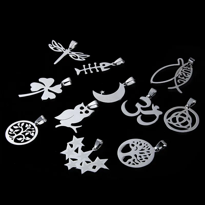 

High Grade Stainless steel Silver Color Owl Tree Fish charms Pendant For Making Jewelry DIY