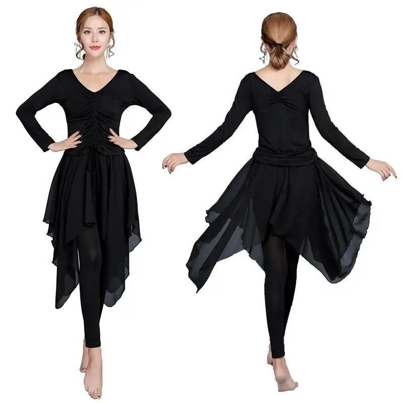 

Latin Dance Dress Suit Skirt for Adult Female Dance Practice Pants Summer Pants Belly Dance Clothing Slim Long Sleeves Blakc