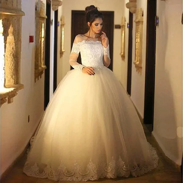 vestido de novia long sleeves ball gown wedding dress casamento 2016