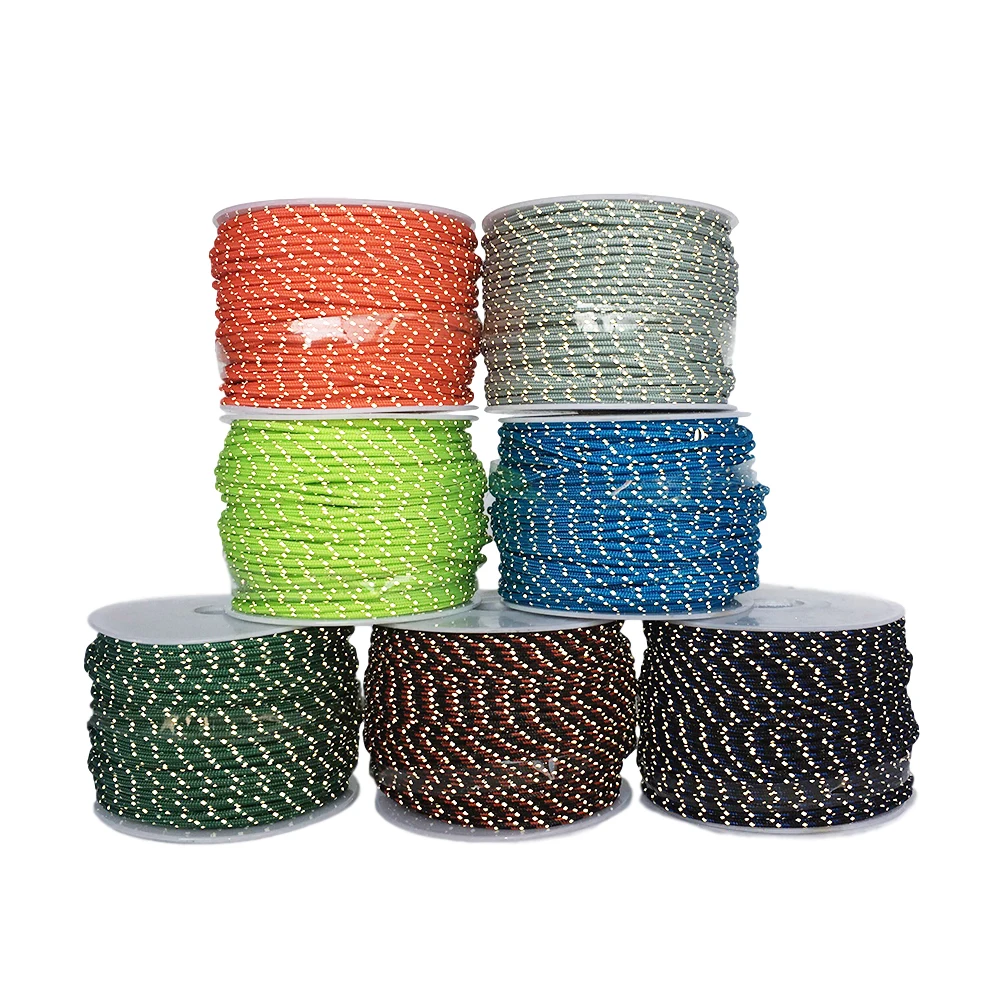 YOUGLE 2.5mm 3 strand Reflective Paracord parachute Tent wind rope fixed rope fishing line clothesline Multipurpose rope 50m