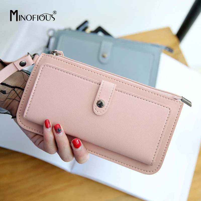 

MINOFIOUS Long Multi-function Wallet Solid PU Leather Clutch Wallet for Female Fashion Women Money Purse 2019 Zipper Hasp Purses