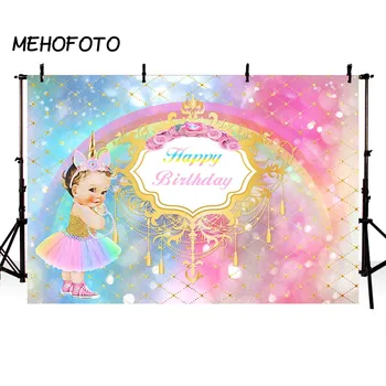 

MEHOFOTO Rainbow Princess Photo Backdrops for Birthday Party Custom Photography Background Cake Table Decor Photo Booth