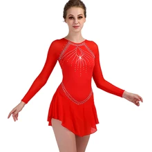Цвет размер на заказ, красное, черное платье для фигурного катания для женщин, детей, девочек, взрослых, с длинным рукавом, Кристальное, на заказ, платье для катания на коньках для женщин и девочек
