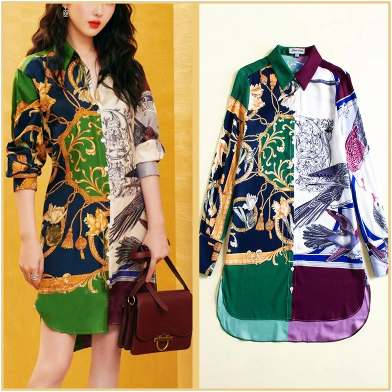 

Spring New Style Plus Size Women Shirt Loose Long Blouse Shirt Ladies Fashion Colorful Printing Shirt Tops Casual Blouses SL144
