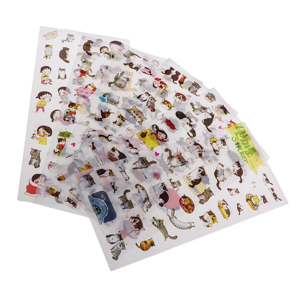 6 Sheets Cute Mini Cat & Girl Transparent Korean Sticker Decorative DIY Album Planner Diary Scrapbooking Label Kawaii Stationery