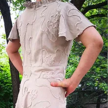 Linen Floral Apparel Sewing Lace Fabric for Dress,Water Washed Natural Linen Embroidery Fabric,Diy Sewing Materials,Width 130cm