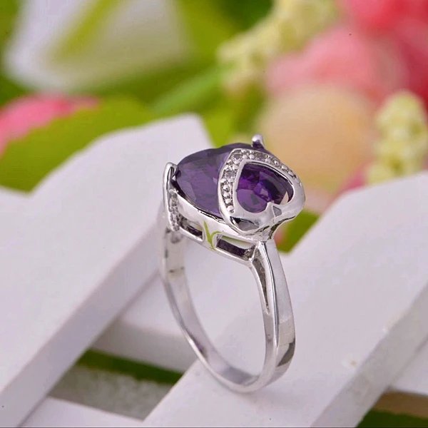 Женское Винтажное кольцо с аметистом и красным сердцем|rings for women|ring forring style |