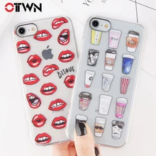 

Ottwn Flowers Phone Case For iphone X 6 6S 7 8 Plus Soft TPU Back Cover Pineapple Lip Coffee Transparent Cases For iphone 8 Plus