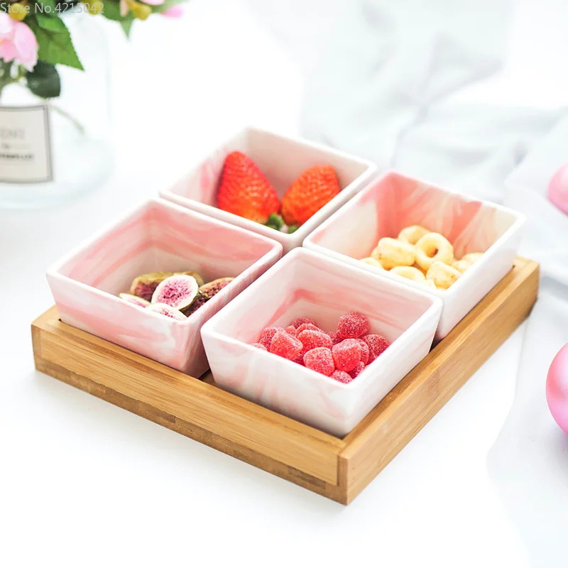 

ceramic bamboo Imitation marble tray set Snack plate fruit bowl dish plate tableware breakfast tray kitchen home supply