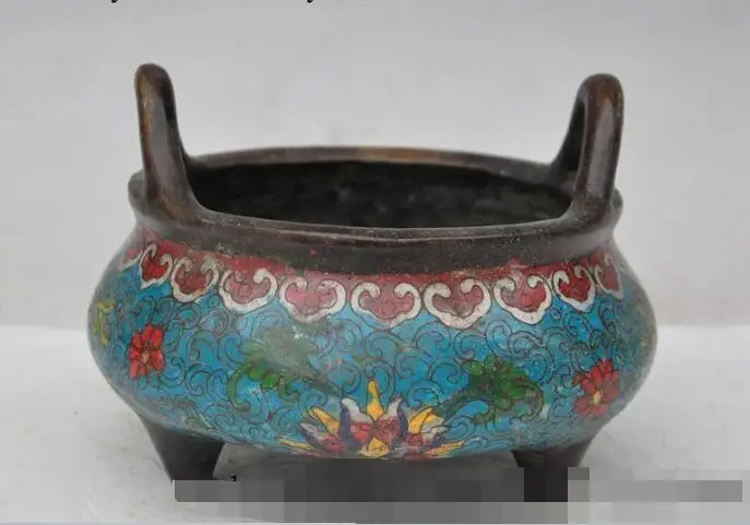 

S01697 6"china tibet buddhism pure bronze Cloisonne flower statue Incense Burner Censer B0403