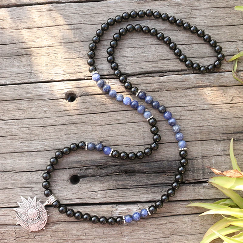 8mm Natural Stone Beads,Black Onyx,Sodalite,Sun And Moon,JapaMala Sets,Spiritual Jewelry,Meditation,Inspirational,108 Mala Beads
