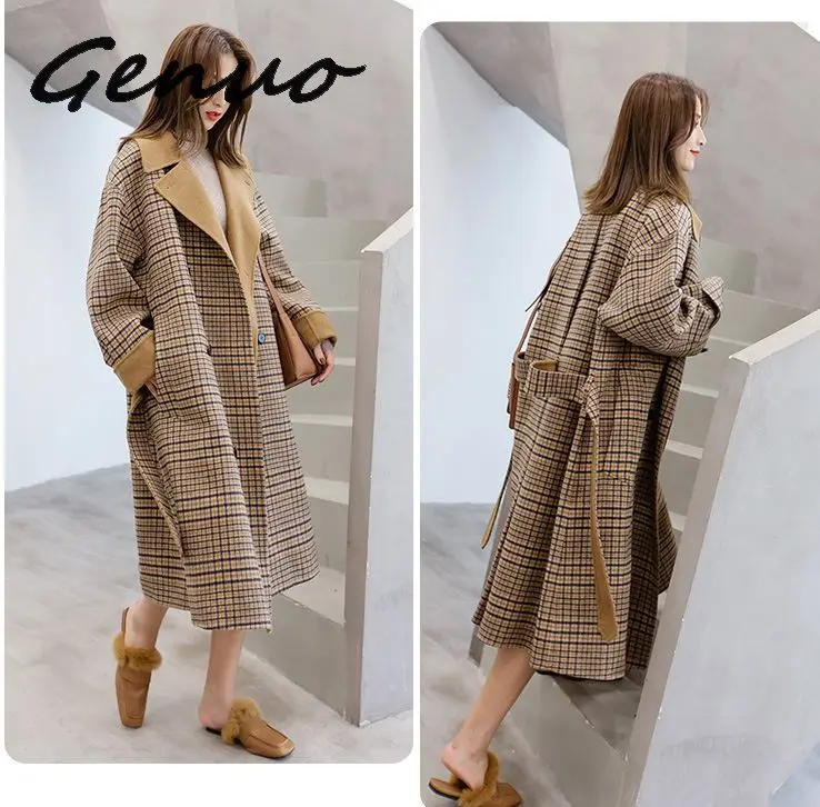 

Genuo 2019 Style Winter Wool Coat Women Large Size Long Sleeve Hepburn Autumn Loose Long Woolen Coat Outwear Casaco Feminino