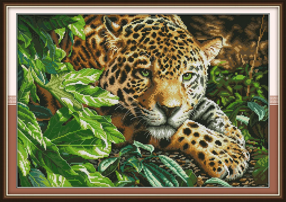 Leopard cross stitch kit aida 14ct 11ct count print canvas cross stitches needlework embroidery DIY handmade