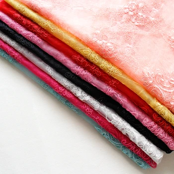 

Free shipping 8 color in stock high-grade car bone lace fabric Wedding dress show thin Apeak fabric trim width 130cm S715