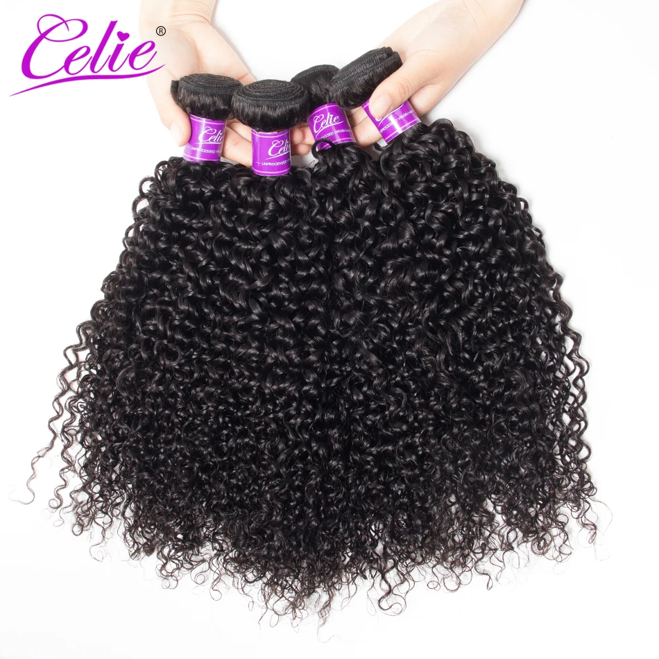 Celie Hair Peruvian Curly Hair 4 Bundles 100% Human Weave Bundles Natural Black Color Remy Human Extensions