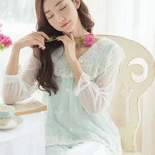 Новинка года, Женская весенне-летняя Милая Кружевная пикантная Пижама, тонкая хлопковая Домашняя одежда принцессы с длинными рукавами