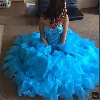 

2017 New design Ball Gown Sweetheart Beaded prom dress Ruffles Organza with sweetheart neck prom gowns hot sale
