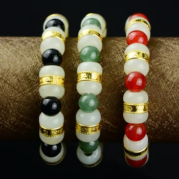 

100% Natural Hetian Jade Bracelet Gold Inlay Translucent Bracelet Six Words Gold Inlay Jade Road Pass Bracelet Bracelet