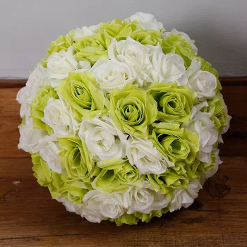 

High quality 8''20cm Double color flower ball beige+light green Silk Rose Kissing Pomander Flower Ball Wedding Party supplies