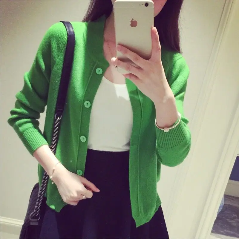 

2016 New Spring Wholesale Short Thin Knit Cardigan Korean Style Slim Single Breasted Lady's Sweater(not Include Skirt)