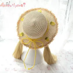 Amourlyme летний Шапки для Новинки для женщин модные каваи ананас лук Beach Sun соломенная шляпа японский Стиль Mori Girl шляпа «лолита»