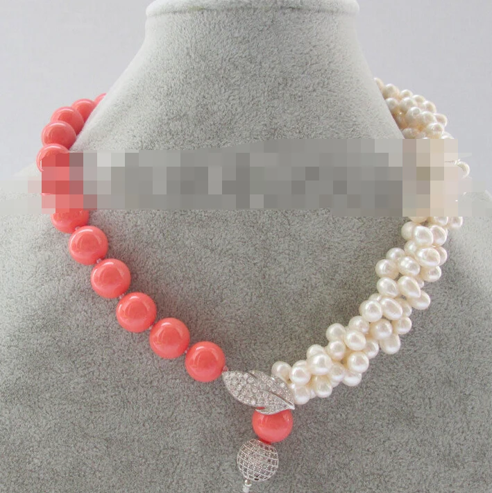 

3120 3row white freshwater pearl pink south sea shell pearl necklace