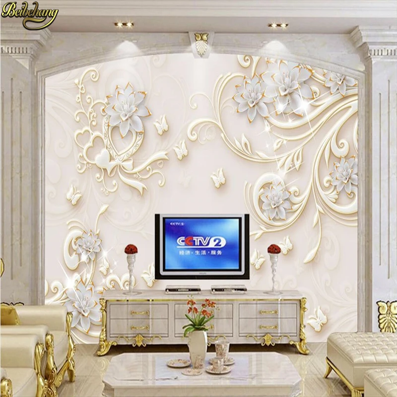 

beibehang Custom Photo Wallpaper Large Mural Wall Sticker European Style Starlight Jade Flower 3D Relief Backdrop Wall