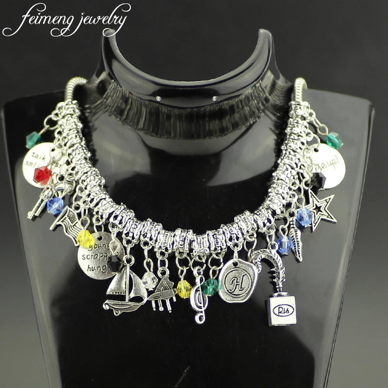 

feimeng jewelry Ha milton Choker Necklace Broadway Musical "Rise up"Necklace with Star,Gun,Music Symbol,Leaf Charms For Women