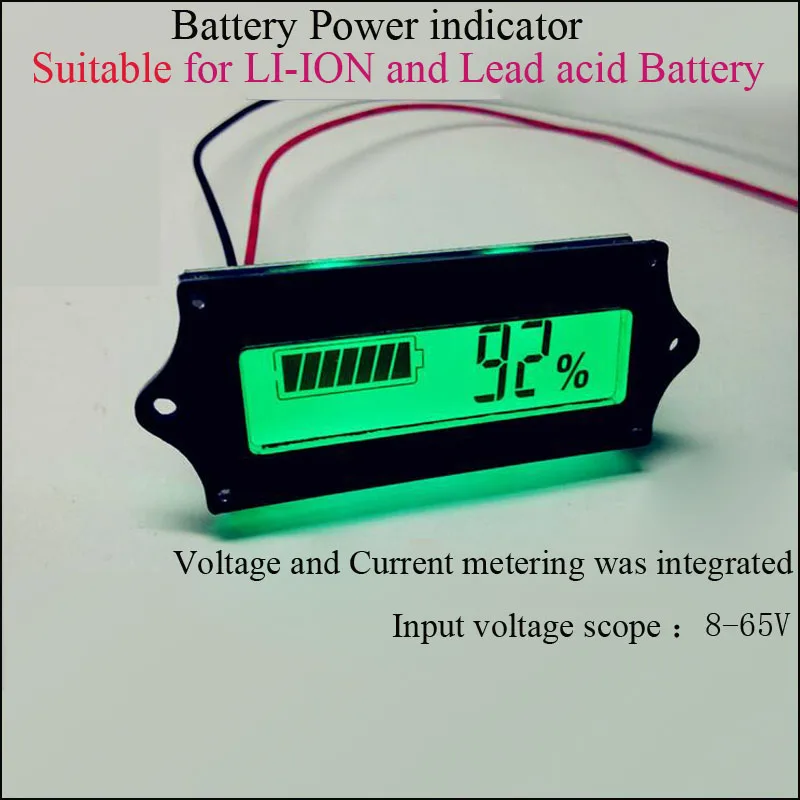 

12V 24V,36V ,48V li-ion battery or VRLA battery power indicator suitable for 1s to 15S Lithium battery voltage and current meter