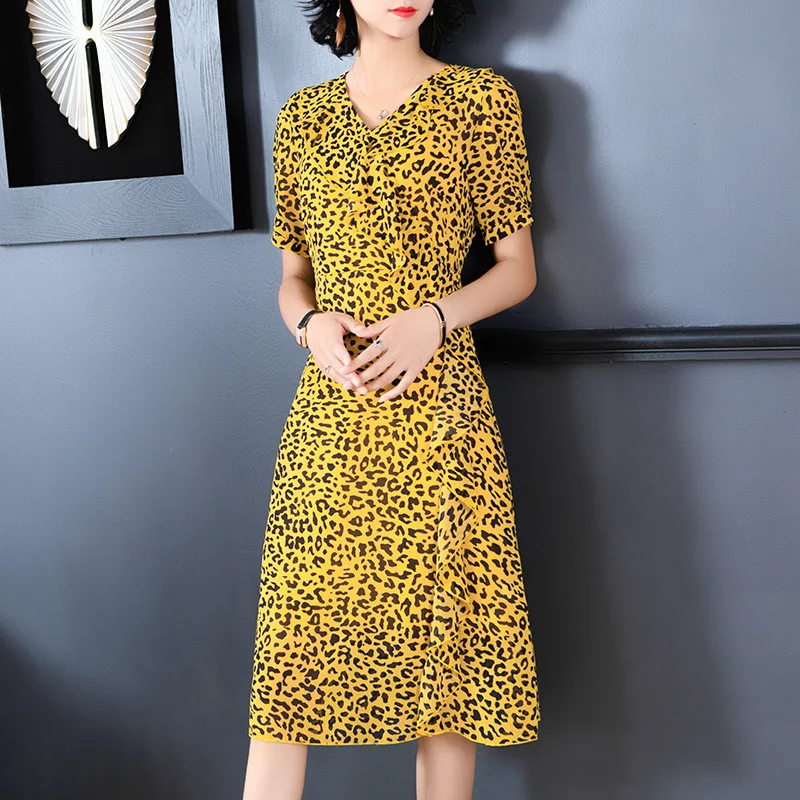 

Dress Summer 2019 Women's New Fashion Leopard Printed V-Neck Short Sleeves Ruffles Patchwork Slim A-Line Casual Dress M-3XL