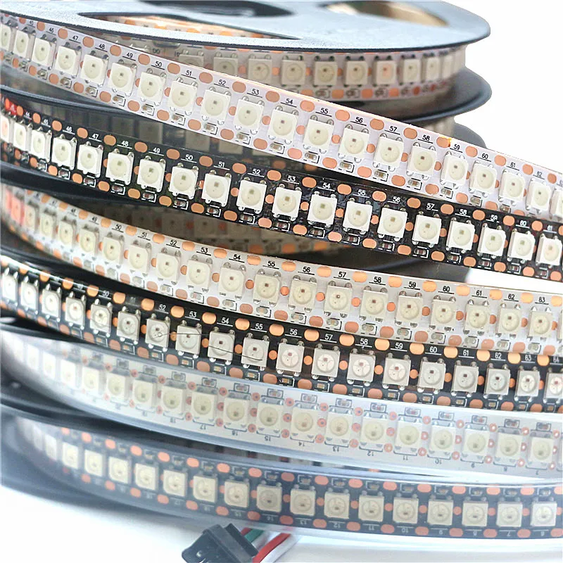 144 пикс./м IP30/IP65/IP67 WS2812 IC WS2812B Smart led пикселей полосы, черный/белый печатных плат, DC5V индивидуально лампа с возможностью адресации 0,5 м 1 м